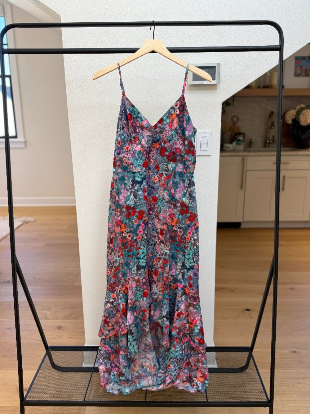 NWOT Hutch Floral Ruffle Maxi Dress Multicolor V Neck Size 4